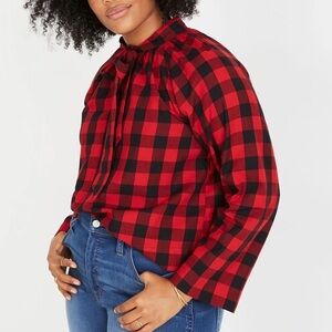 Madewell Tie-Neck Popover Shirt in Buffalo Check